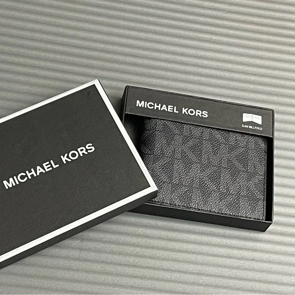 Michael Kors JetSet Mens Slim Billfold Wallet Black NIB 6 Card Slots Luxury Gift